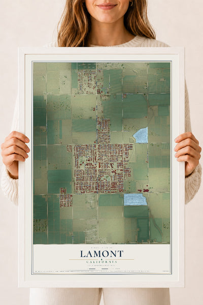 Map of Lamont, California, 18 x 24 inch print in a white wood frame