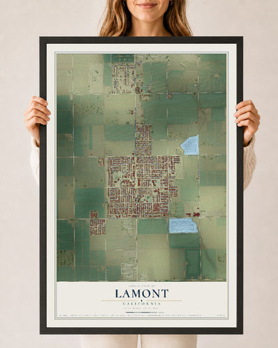 Map of Lamont, California, 24 x 36 inch print in a black wood frame