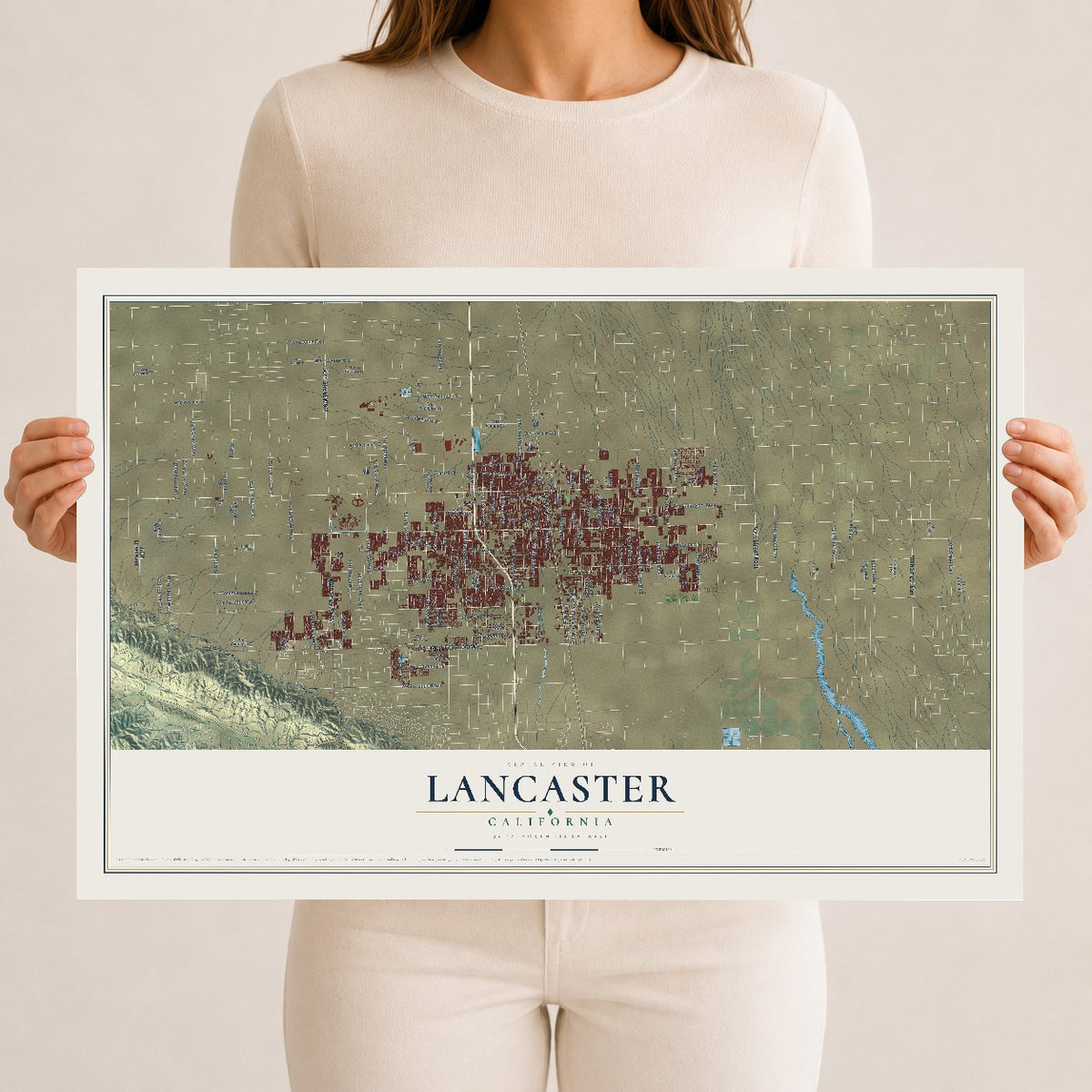 Map of Lancaster, California, 12 x 18 inch unframed archival matte print