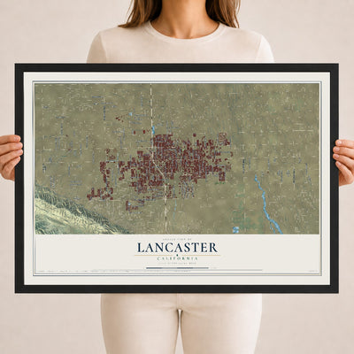 Map of Lancaster, California, 18 x 24 inch print in a black wood frame
