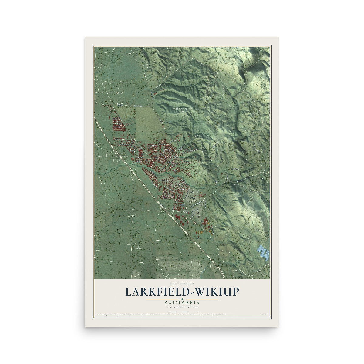 Map of Larkfield-Wikiup, California, 12 x 18 inch unframed archival matte print