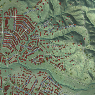 Close-up of the map of Larkfield-Wikiup, California print showing street and building detail