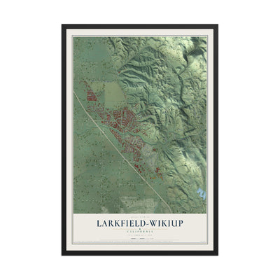 Map of Larkfield-Wikiup, California, 12 x 18 inch print in a black wood frame