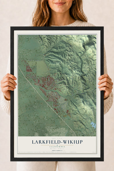 Map of Larkfield-Wikiup, California, 18 x 24 inch print in a black wood frame