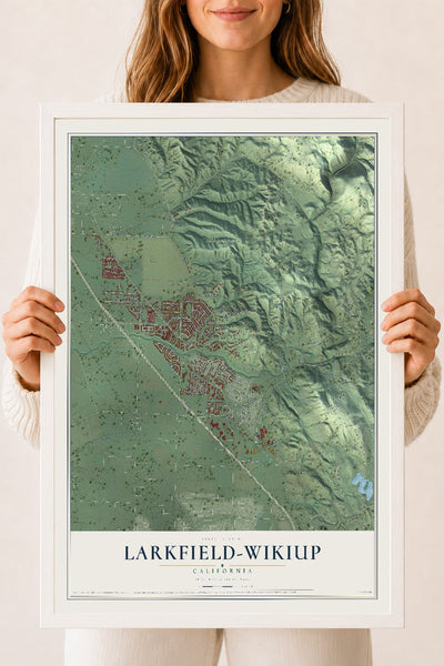 Map of Larkfield-Wikiup, California, 18 x 24 inch print in a white wood frame