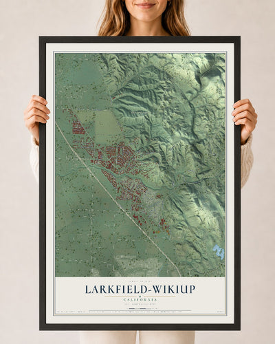 Map of Larkfield-Wikiup, California, 24 x 36 inch print in a black wood frame