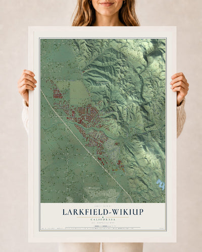 Map of Larkfield-Wikiup, California, 24 x 36 inch print in a white wood frame