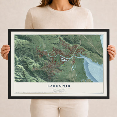 Map of Larkspur, California, 12 x 18 inch print in a black wood frame