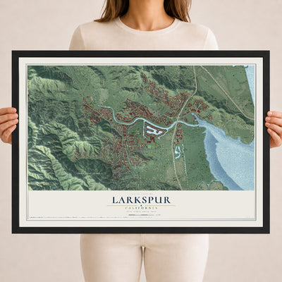 Map of Larkspur, California, 18 x 24 inch print in a black wood frame