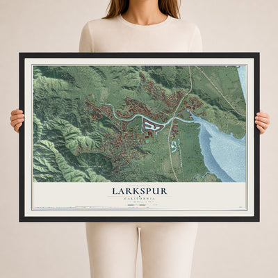 Map of Larkspur, California, 24 x 36 inch print in a black wood frame