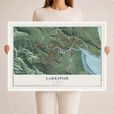 Map of Larkspur, California, 24 x 36 inch print in a white wood frame