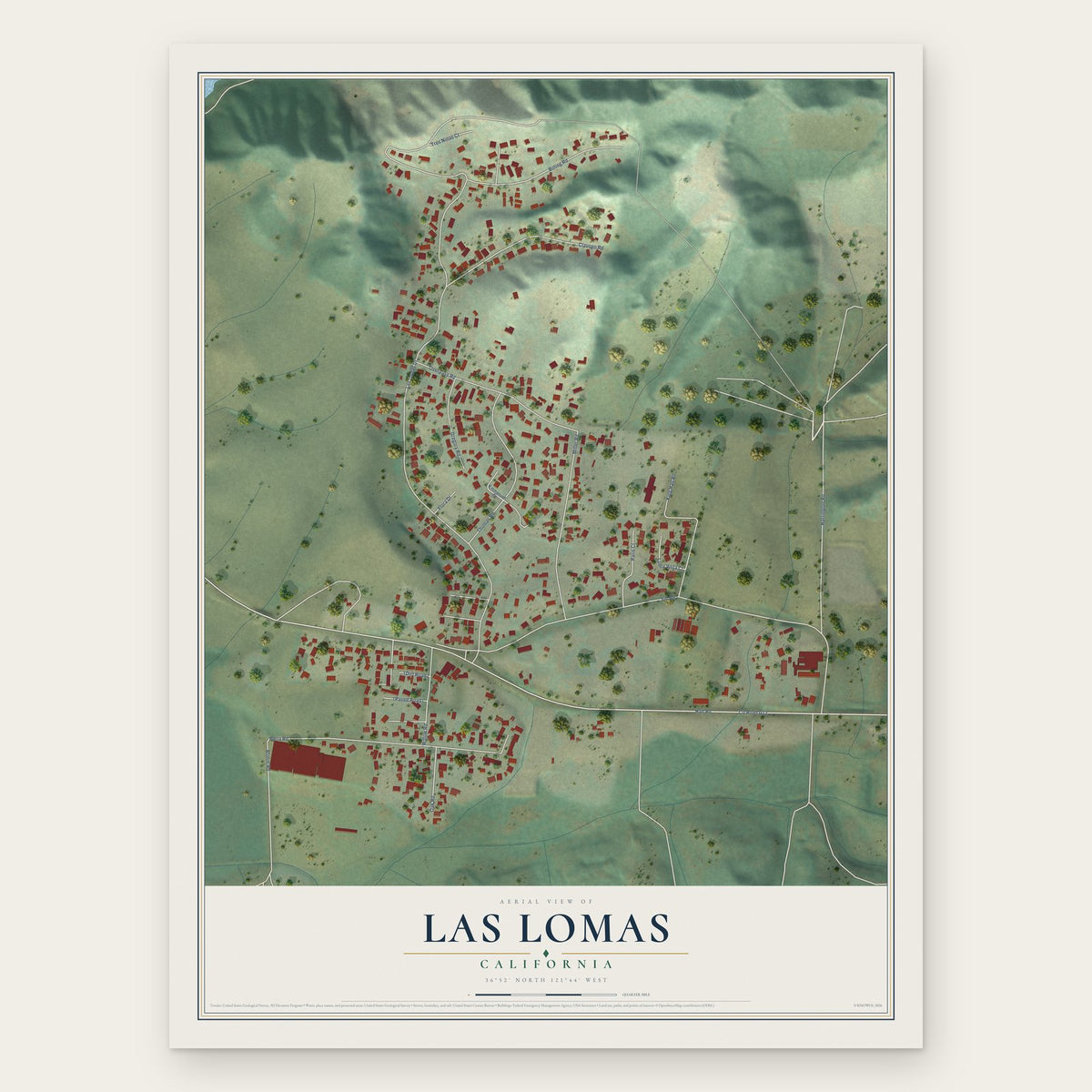 Las Lomas, California map print, the full design