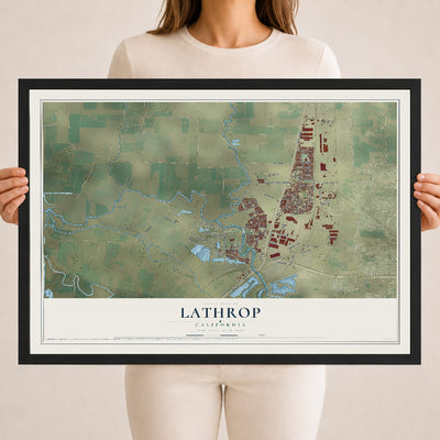 Map of Lathrop, California, 18 x 24 inch print in a black wood frame