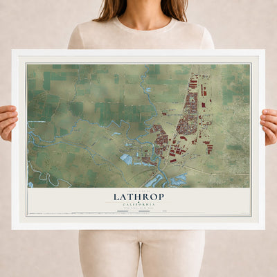 Map of Lathrop, California, 18 x 24 inch print in a white wood frame