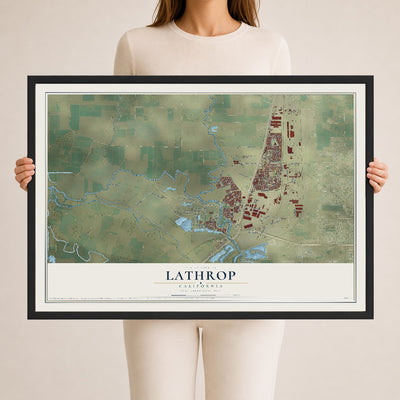 Map of Lathrop, California, 24 x 36 inch print in a black wood frame