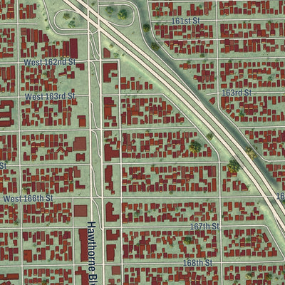 Close-up of the map of Lawndale, California print showing street and building detail