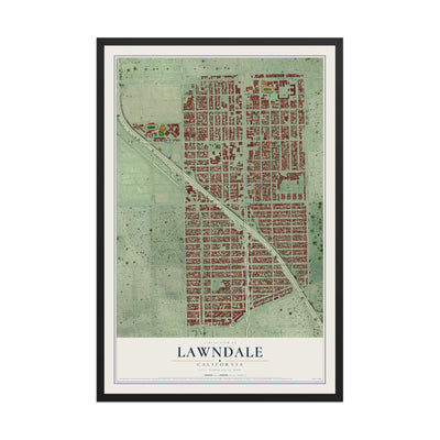 Map of Lawndale, California, 12 x 18 inch print in a black wood frame