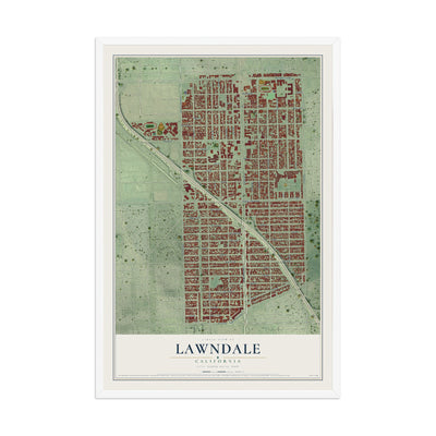Map of Lawndale, California, 12 x 18 inch print in a white wood frame
