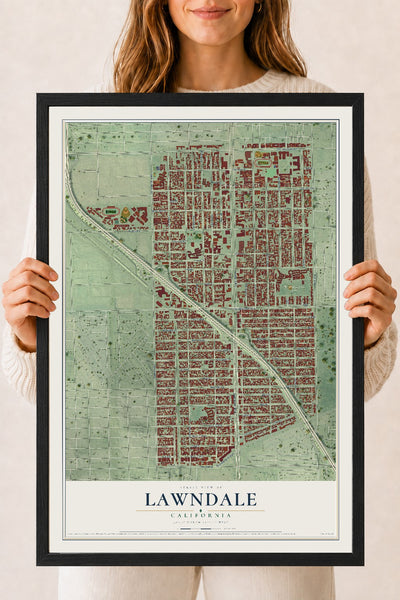 Map of Lawndale, California, 18 x 24 inch print in a black wood frame