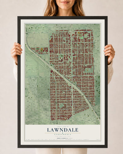 Map of Lawndale, California, 24 x 36 inch print in a black wood frame