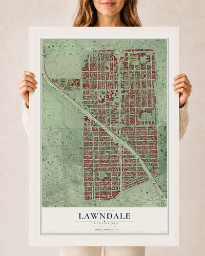 Map of Lawndale, California, 24 x 36 inch print in a white wood frame