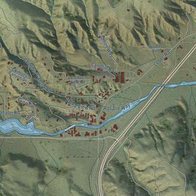Close-up of the map of Lebec, California print showing street and building detail
