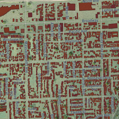 Second close-up of the map of Lemon Grove, California print showing more streets and buildings