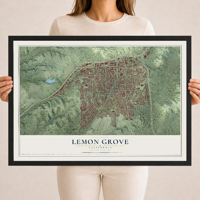 Map of Lemon Grove, California, 18 x 24 inch print in a black wood frame