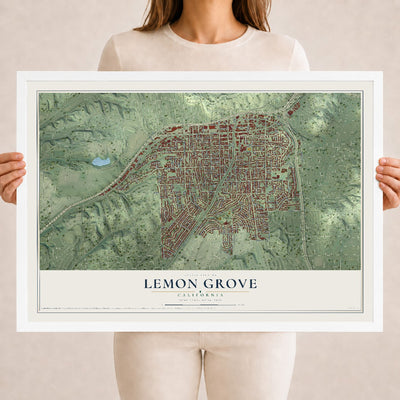 Map of Lemon Grove, California, 18 x 24 inch print in a white wood frame