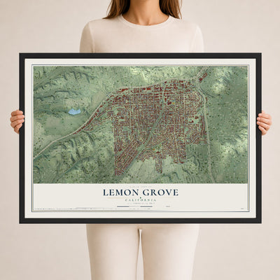 Map of Lemon Grove, California, 24 x 36 inch print in a black wood frame