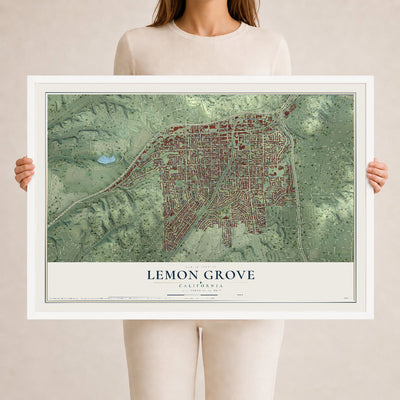 Map of Lemon Grove, California, 24 x 36 inch print in a white wood frame