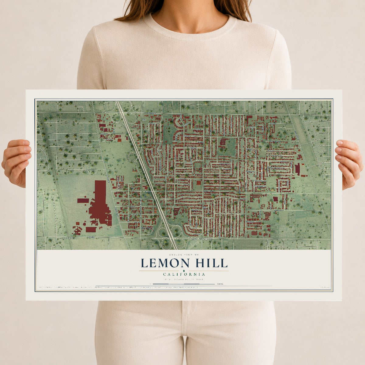 Map of Lemon Hill, California, 12 x 18 inch unframed archival matte print