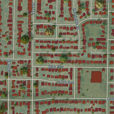 Second close-up of the map of Lemon Hill, California print showing more streets and buildings