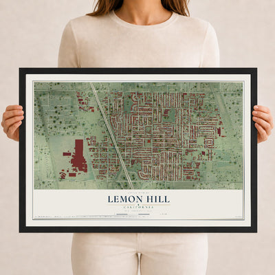 Map of Lemon Hill, California, 12 x 18 inch print in a black wood frame