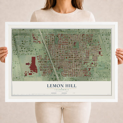 Map of Lemon Hill, California, 18 x 24 inch print in a white wood frame