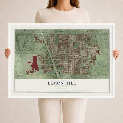 Map of Lemon Hill, California, 24 x 36 inch print in a white wood frame