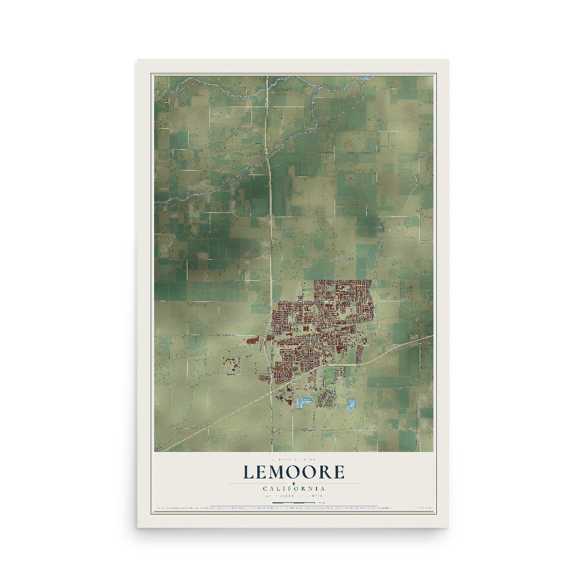 Map of Lemoore, California, 12 x 18 inch unframed archival matte print