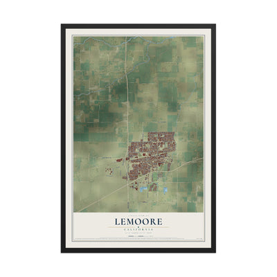 Map of Lemoore, California, 12 x 18 inch print in a black wood frame