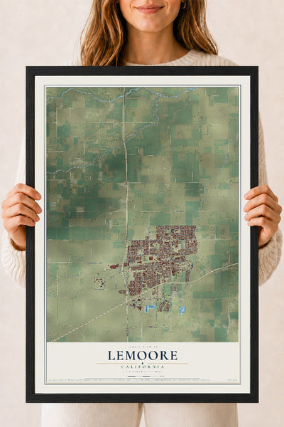 Map of Lemoore, California, 18 x 24 inch print in a black wood frame