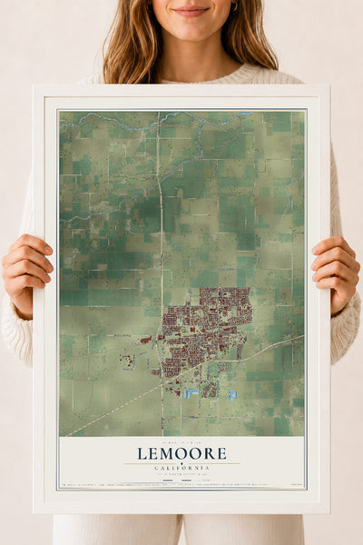 Map of Lemoore, California, 18 x 24 inch print in a white wood frame