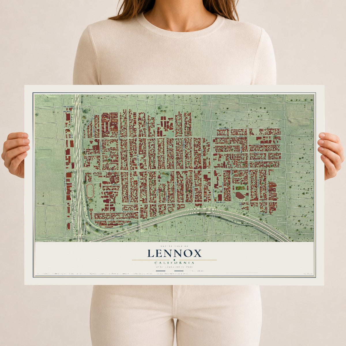 Map of Lennox, California, 12 x 18 inch unframed archival matte print