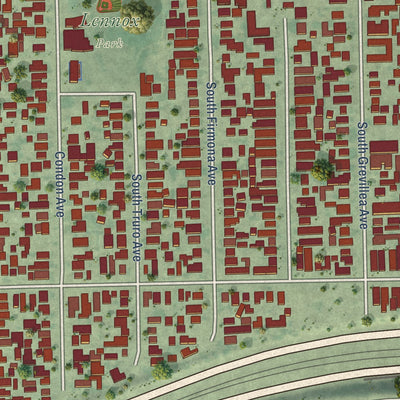 Second close-up of the map of Lennox, California print showing more streets and buildings