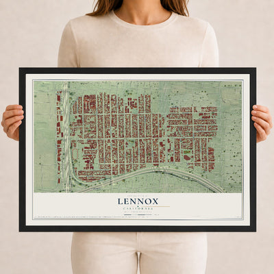 Map of Lennox, California, 12 x 18 inch print in a black wood frame