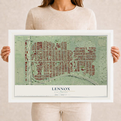 Map of Lennox, California, 12 x 18 inch print in a white wood frame