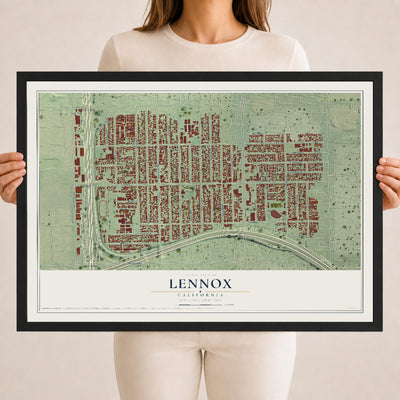 Map of Lennox, California, 18 x 24 inch print in a black wood frame