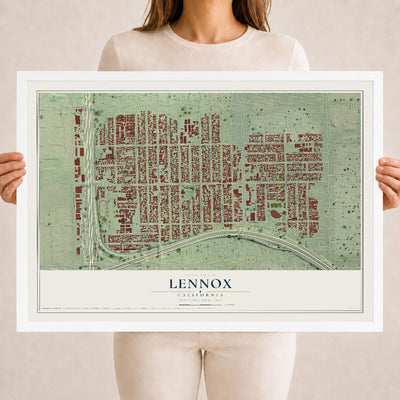 Map of Lennox, California, 18 x 24 inch print in a white wood frame