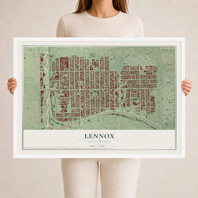 Map of Lennox, California, 24 x 36 inch print in a white wood frame