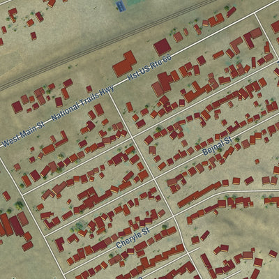 Close-up of the map of Lenwood, California print showing street and building detail