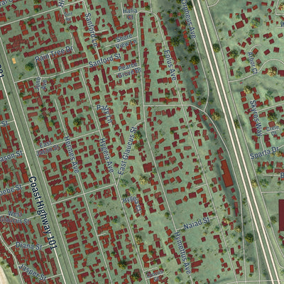 Close-up of the map of Leucadia, California print showing street and building detail