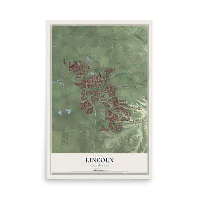Map of Lincoln, California, 12 x 18 inch unframed archival matte print